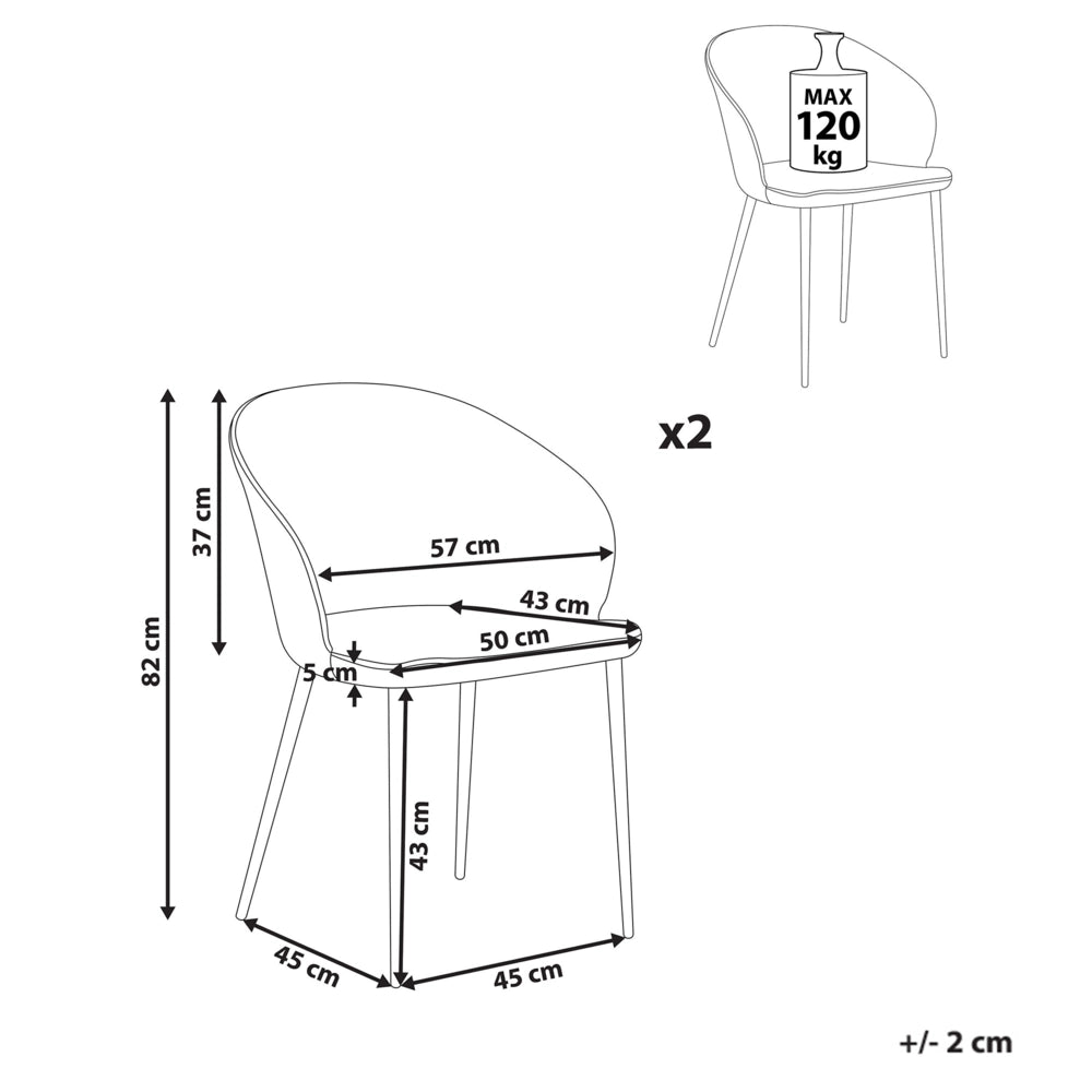 Set di 2 sedie da pranzo in tessuto grigio chiaro imbottito con gambe nere Stile retrò Mobili per il soggiorno