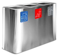 Pattumiera Sistema di Raccolta Rifiuti 115x38xh80 cm in Acciaio 3 Scomparti Argento