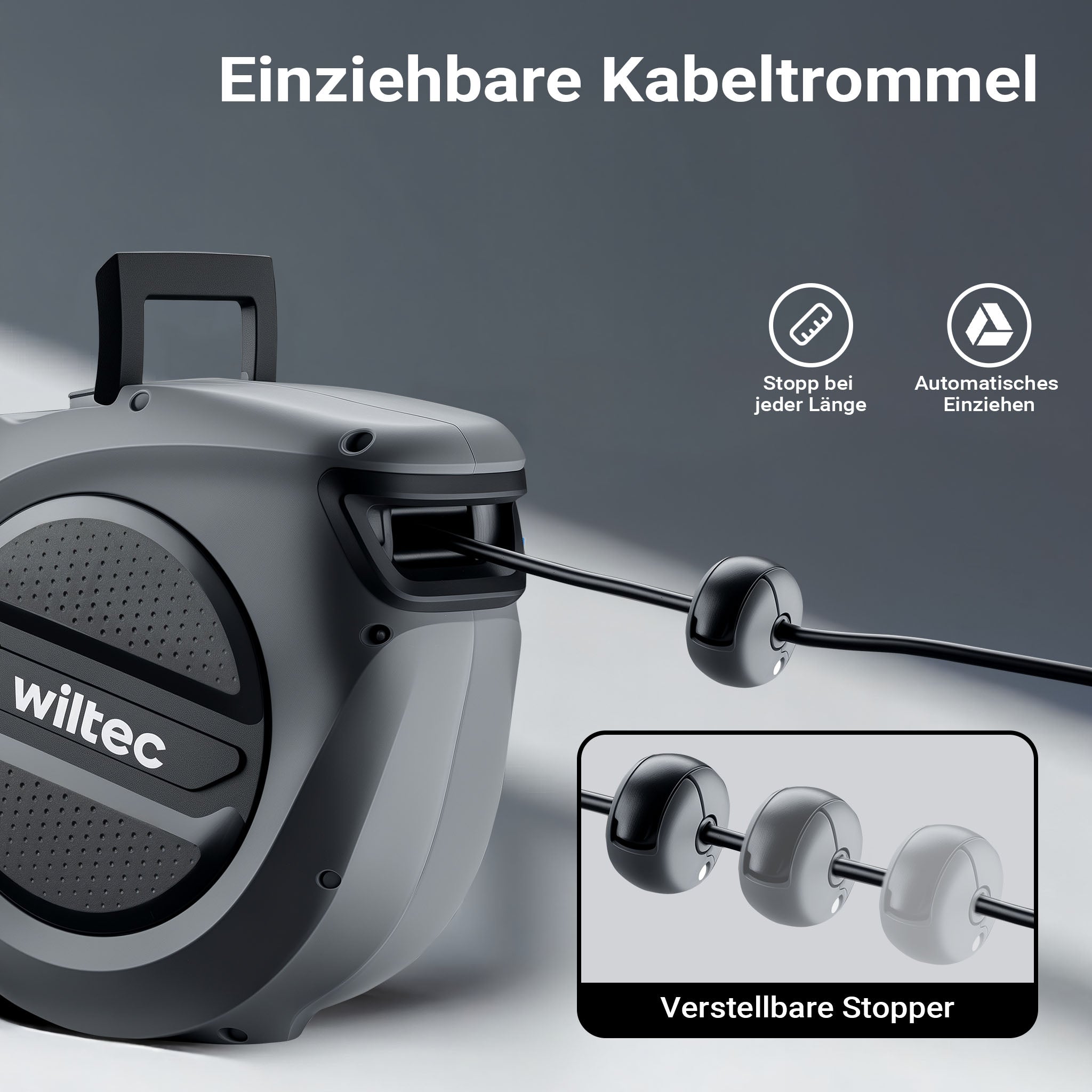 Avvolgicavo elettrico automatico 15 m + 1,5 m, avvolgitore cavo automatico 1500 - 3200 W, prolunga elettrica avvolgibile con staffa a 180°