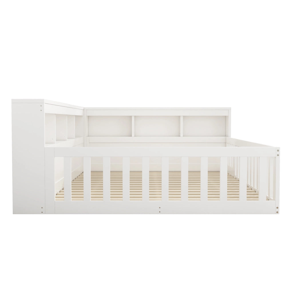 Daybett 140x190 cm con rete a doghe, vano contenitore laterale, prese USB, bianco