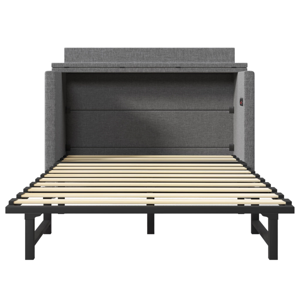 Letto salvaspazio matrimoniale 140×200 cm con cassetto; USB e Type-C; senza materasso; lino; grigio