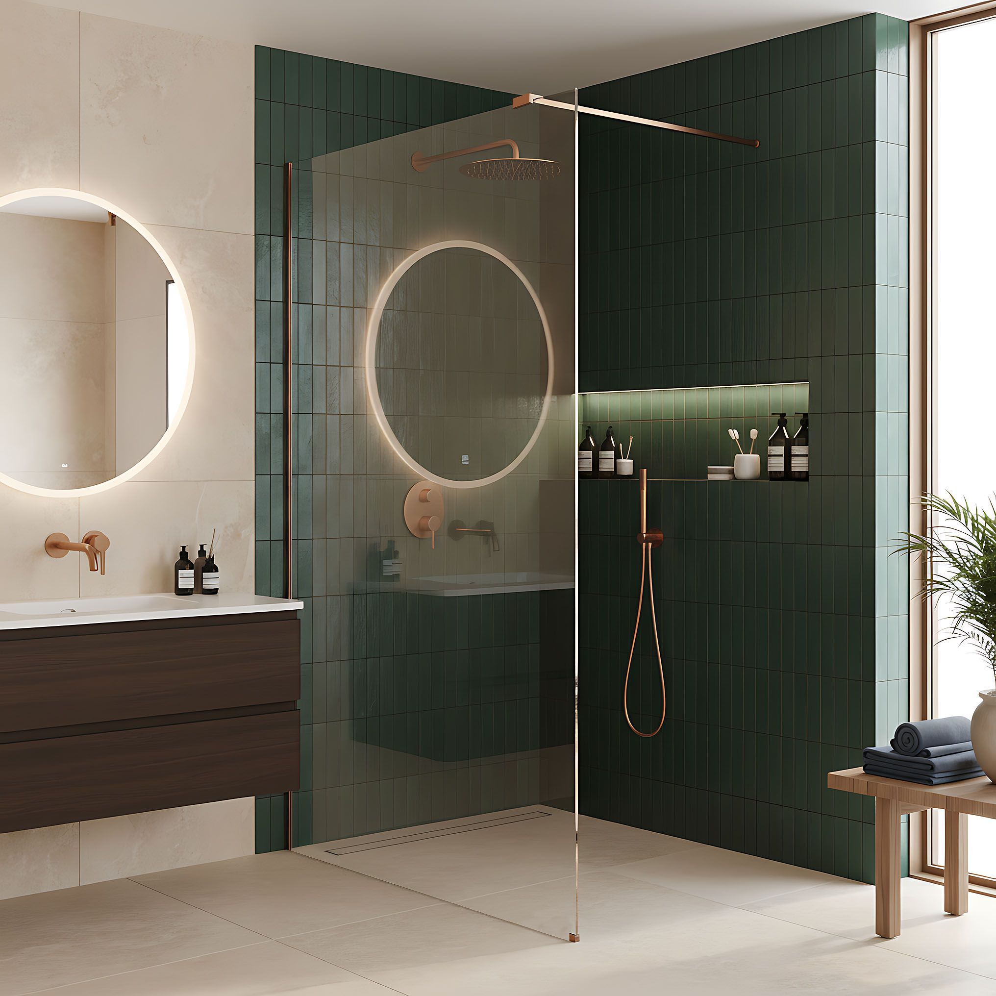 Parete Doccia Rea Flexi Transparent / Brush Copper 100