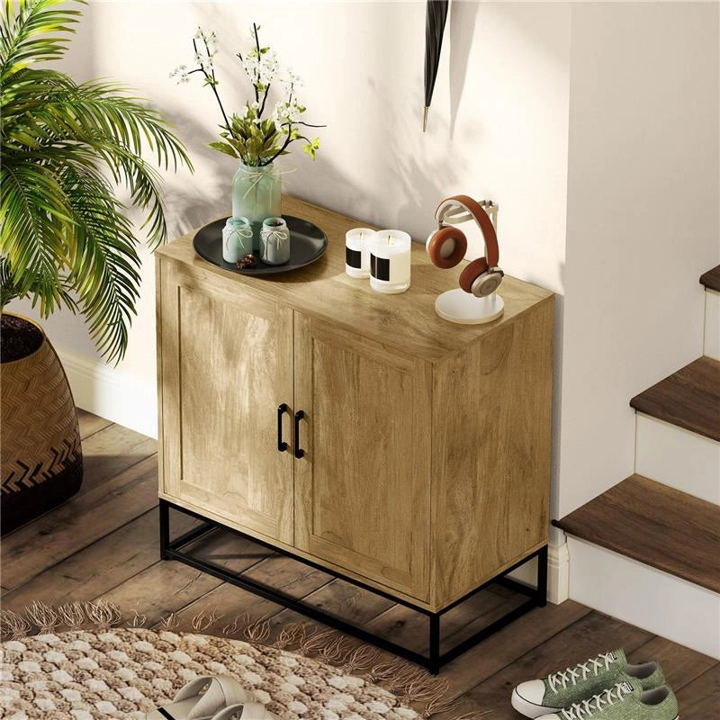 CREDENZA DA SOGGIORNO A 2 LIVELLI CON RIPIANO REGOLABILE IN LEGNO E ACCIAIO 80X40X78 CM MARRONE E NERO