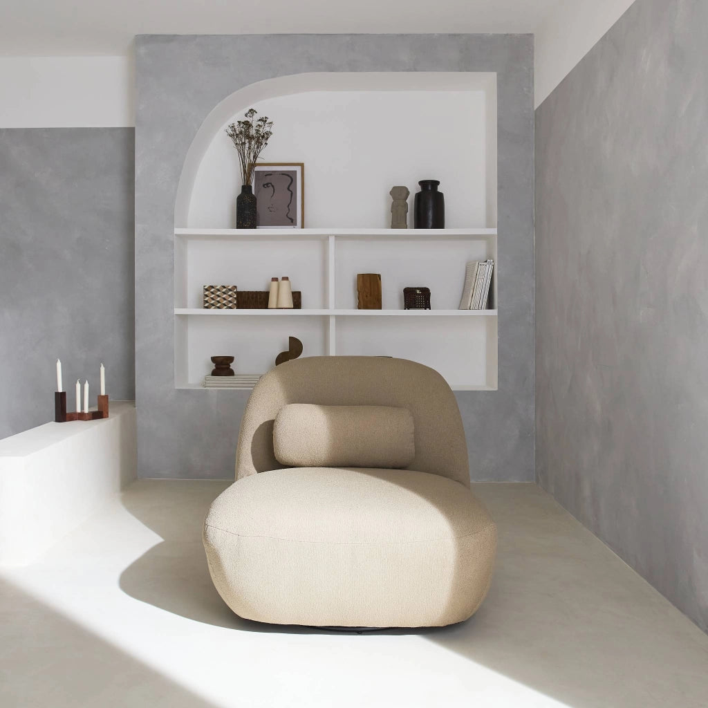 Poltrona girevole 360° bouclé, beige