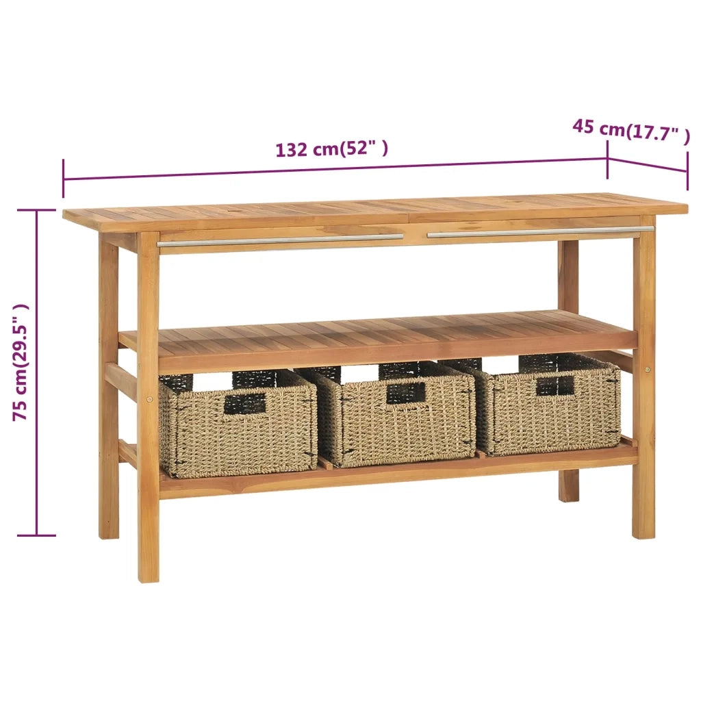 Vanità da Bagno e 3 Cestini Legno Massello di Teak 132x45x75 cm 318483