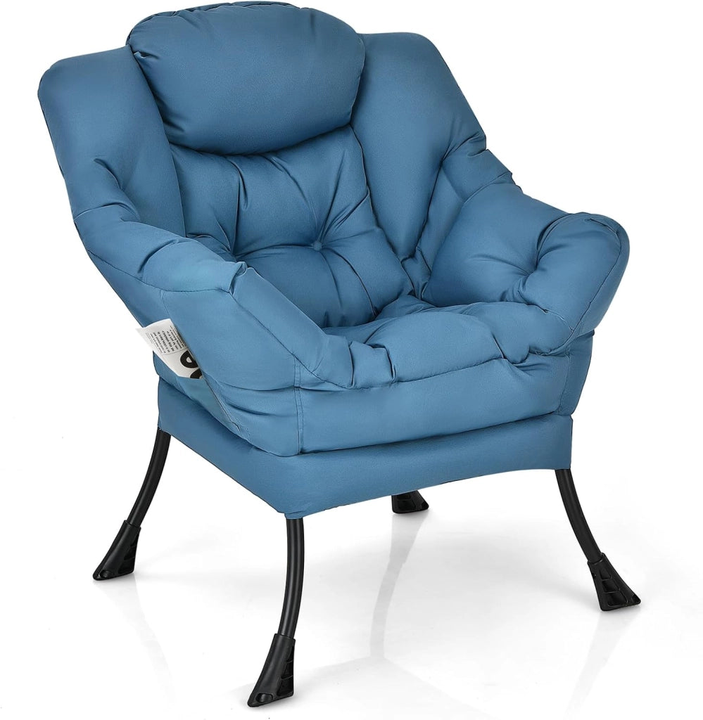 Poltrona da salotto scandinava, divano Relax confortevole, bracciolo, tasca laterale, 4 piedi in acciaio, sedia relax per soggiorno, ufficio, camera da letto, 75 x 81 x 94,5 cm, grigio (caffè)