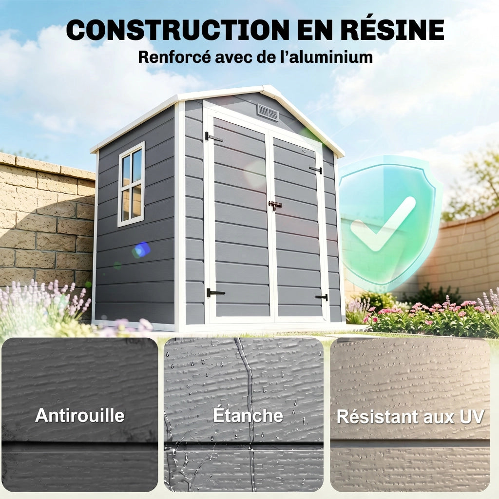 Casetta da giardino in resina polypropyl¨¨ne ¨C zephmum ¨C grigio 2.12 m2 2 porte 1 finestra