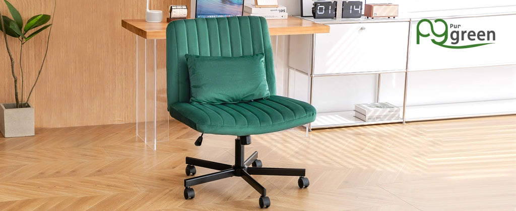 Sedia da ufficio per home office girevole e regolabile in altezza con ruote silenziose e cuscino in tessuto verde