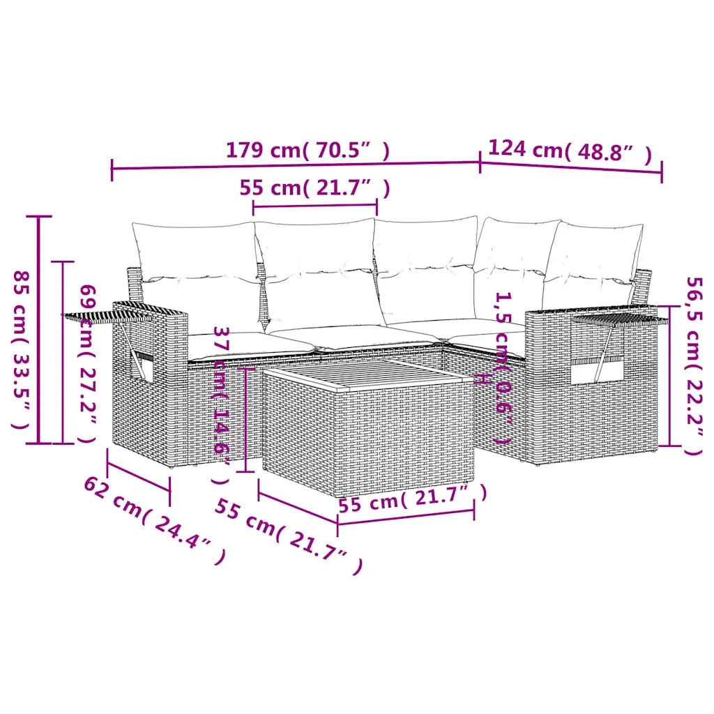 Salotto da Giardino-Set Divani da Giardino 5 pz con Cuscini Grigio in Polyrattan 755338