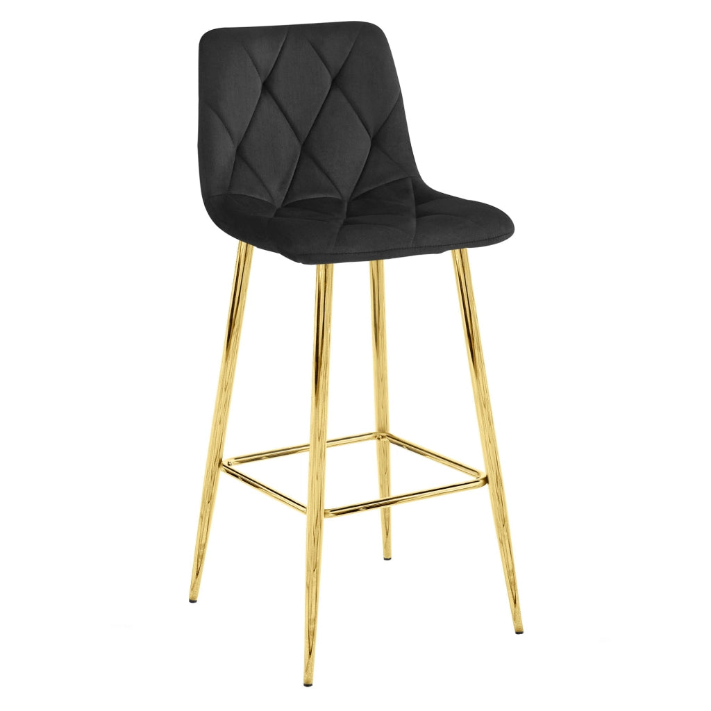 Valora KODA Sgabello Velluto Nero Gambe Dorate Design Moderno x4