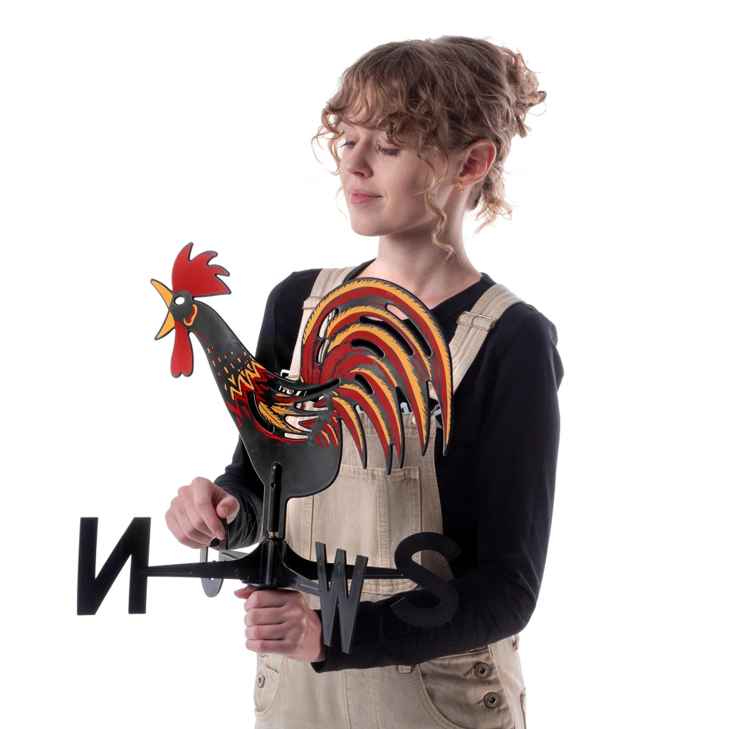 KADAX Rooster Garden Weather Bander, Rosa dei Venti decorativa da giardino a forma di gallo, per tetto