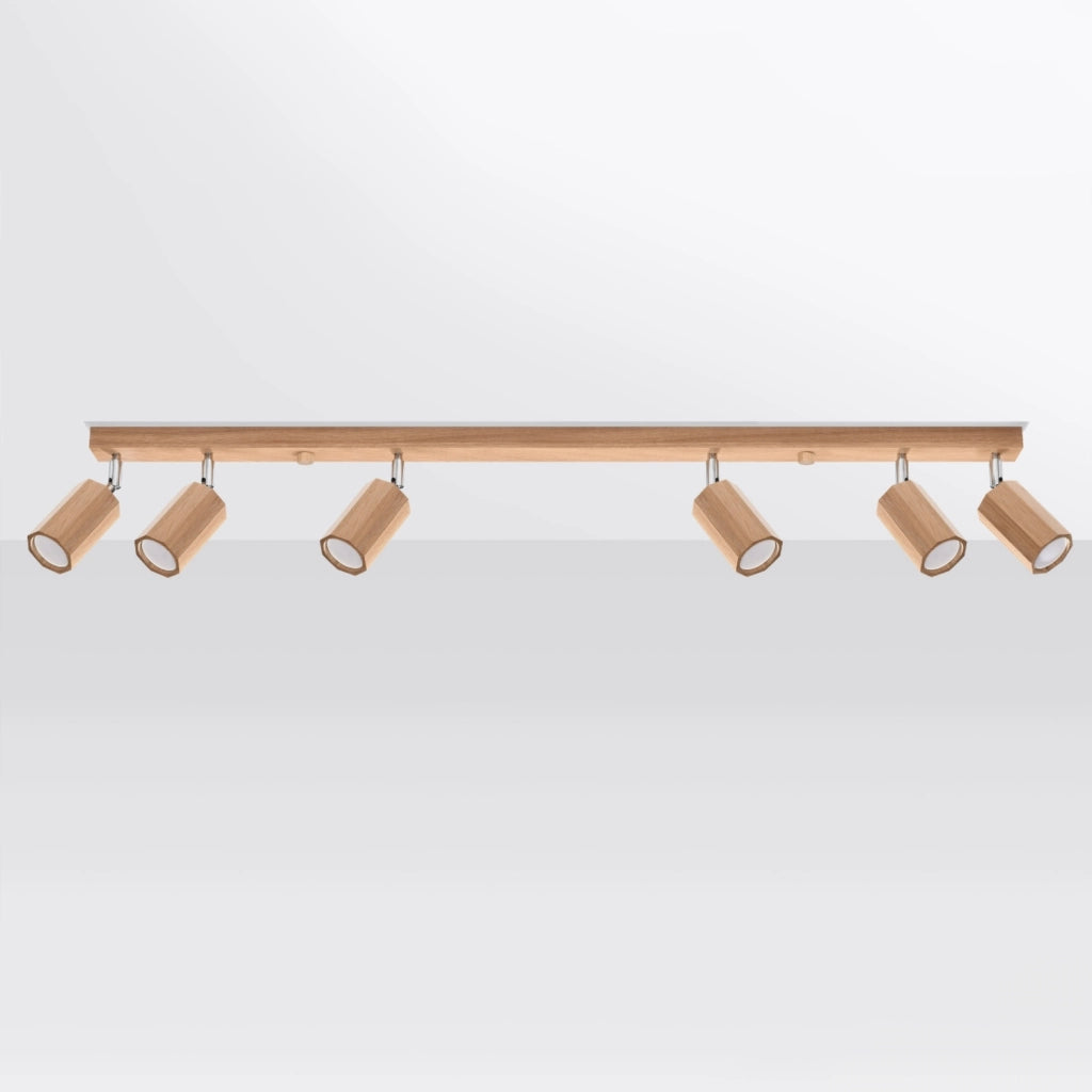 Lampada da soffitto scandinava a 6 luci in legno di quercia ZEKE GU10 LED IP20