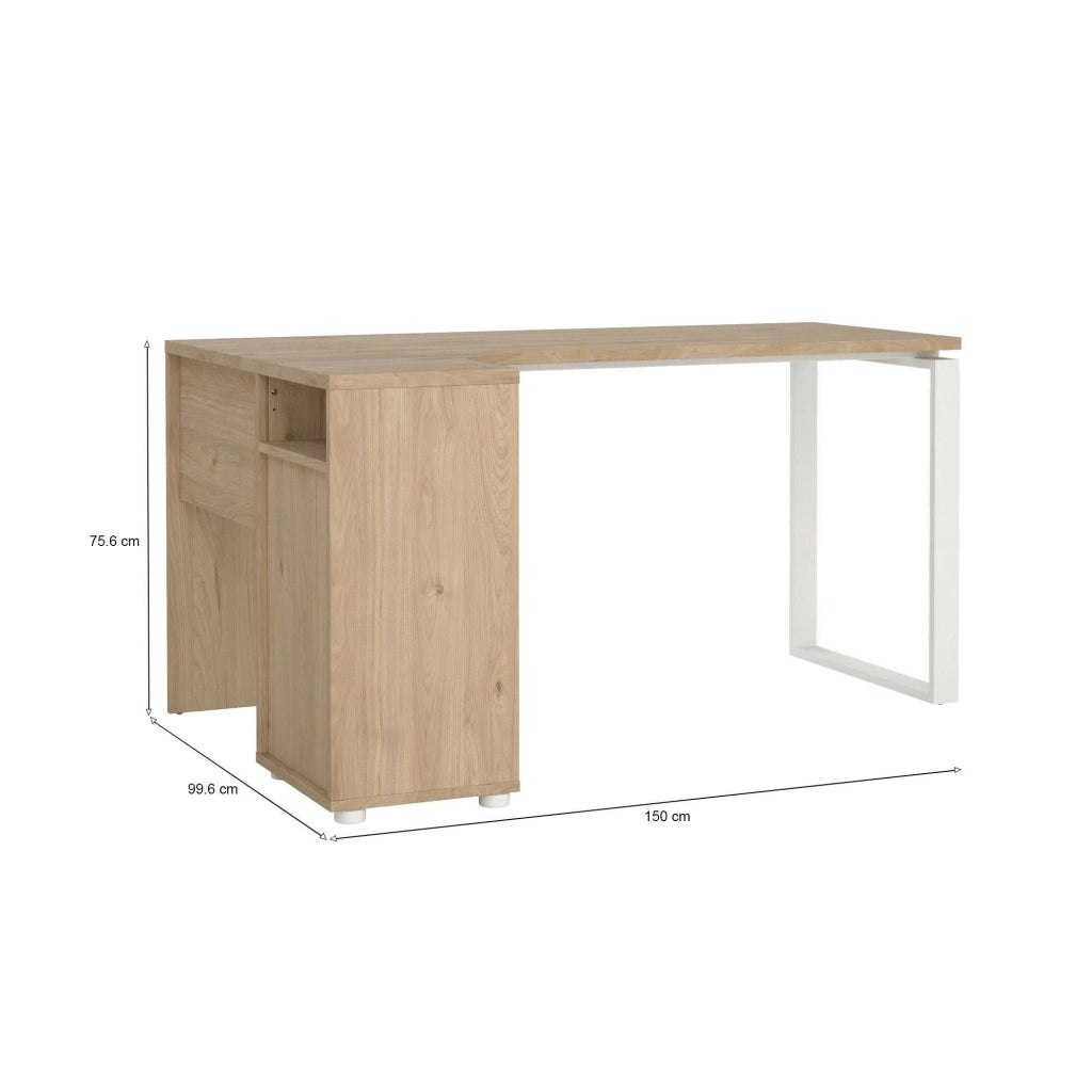 Scrivania Medard, Scrittoio multiuso, Tavolo per ufficio porta PC, Piano di lavoro, 150x100 h76 cm, Rovere e Bianco