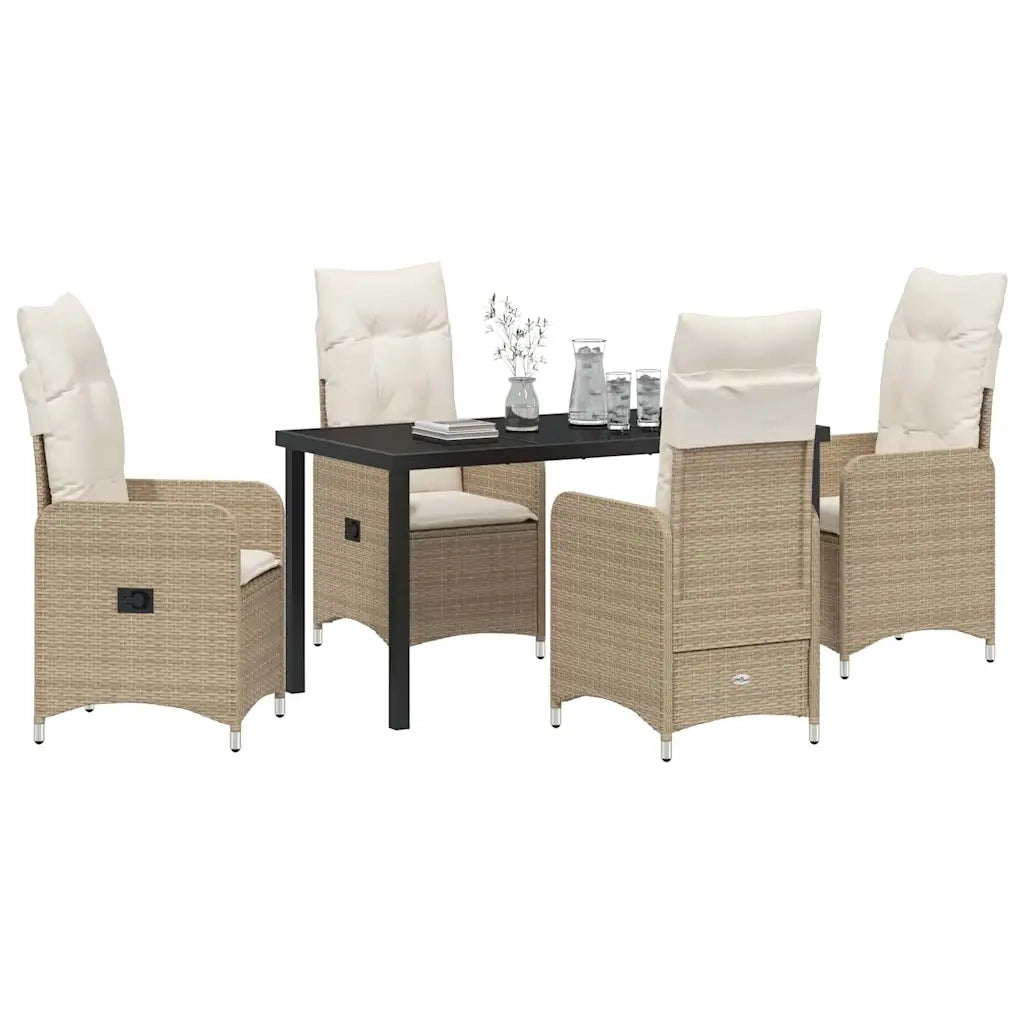 Set da Pranzo per Giardino con cuscino 5 pcs Beige polyrattan