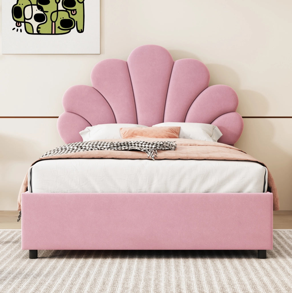 Letto imbottito 90x200 cm rosa con contenitore idraulico