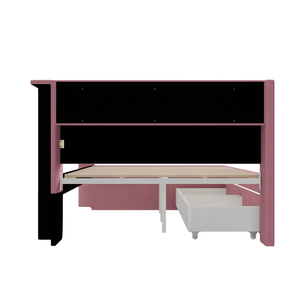 LETTO Poltrona 90x200 cm Rosa con USB, LED e 2 Cassetti