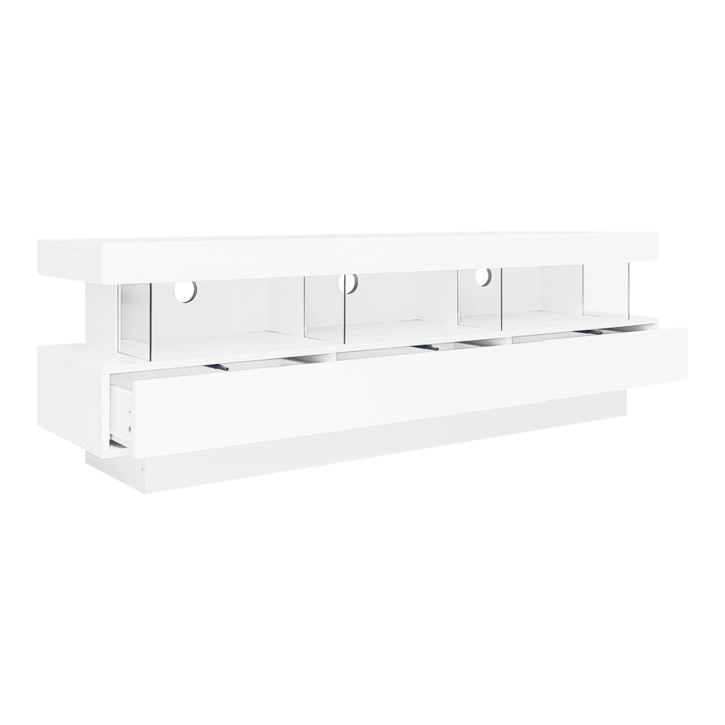 Mobile TV con 3 vani in vetro e LED Bluetooth - per soggiorno - 160x38x50.5 cm - bianco