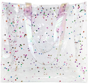 Tas Transparante con Strisce Glitter PVC, 30x28x12cm, Impermeabile Borsa Cosmetica, Transparente con Strisce Holografiche (Disegno a Punti)