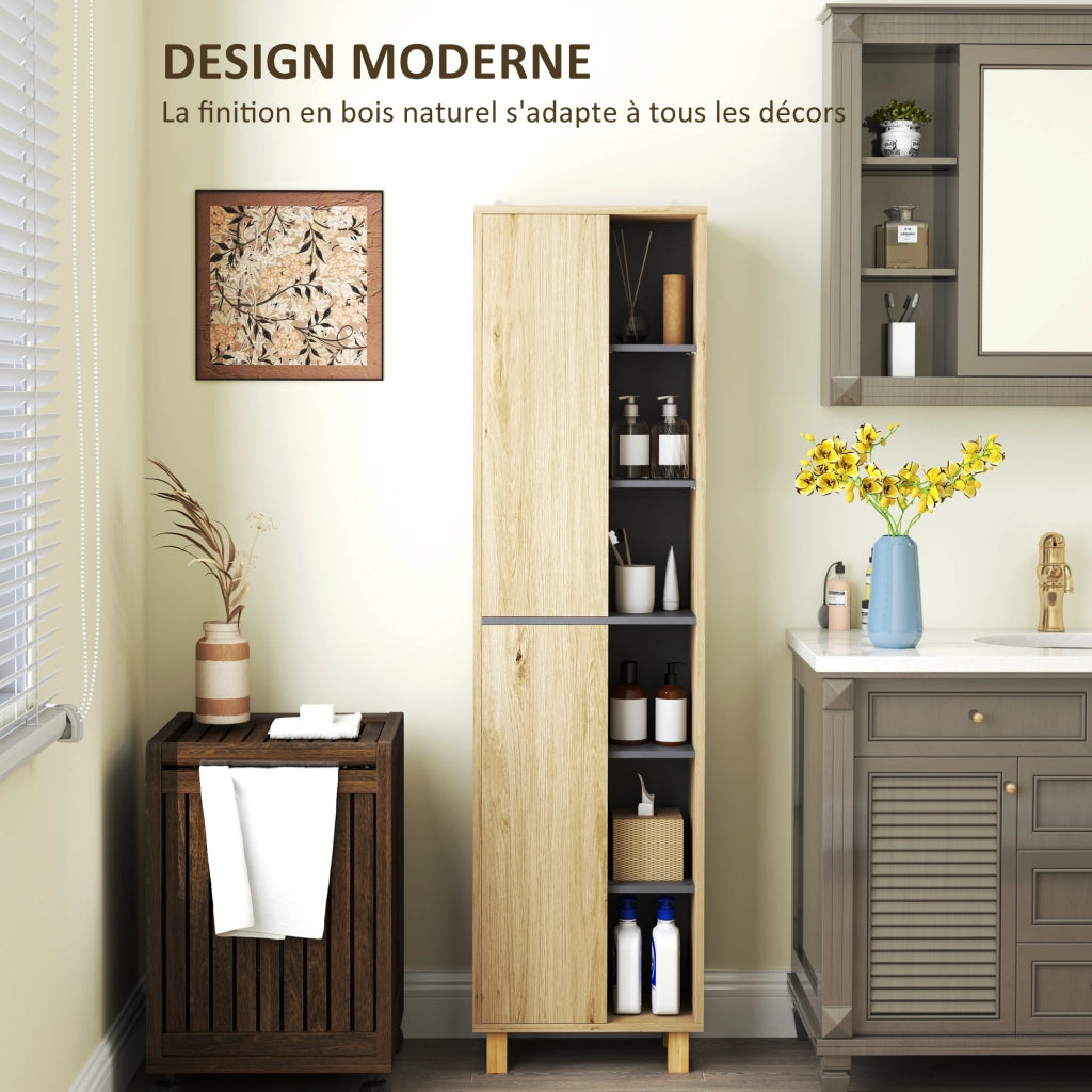 Armadio colonna bagno con 6 ripiani aperti e 2 ante ¨C zephmum ¨C legno naturale