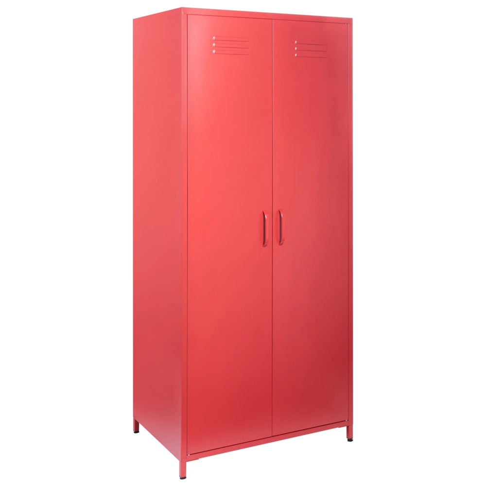 Armadio Portaoggetti Home Office Acciaio Rosso 2 Ante 4 Ripiani Design Industriale