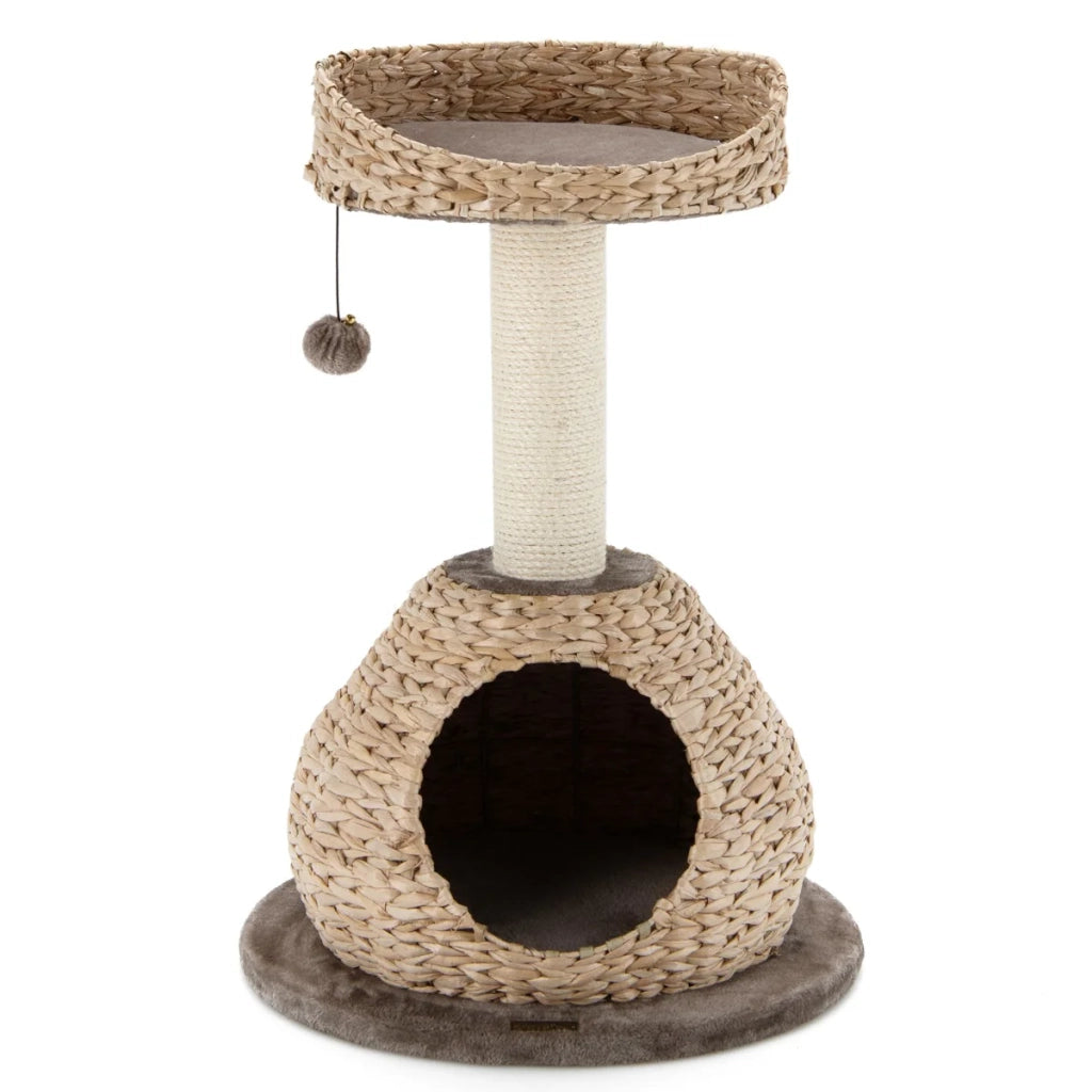 Tiragraffi con tana e cesto 48 x 48 x 70,5 cm per giocare e riposare atmosfera accogliente legno naturale 20_0010096