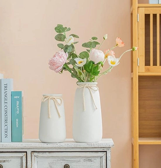 Vasi in Cotto Bianco 20 CM per Decorazione Casa - Ideali per Fiori e Pampas