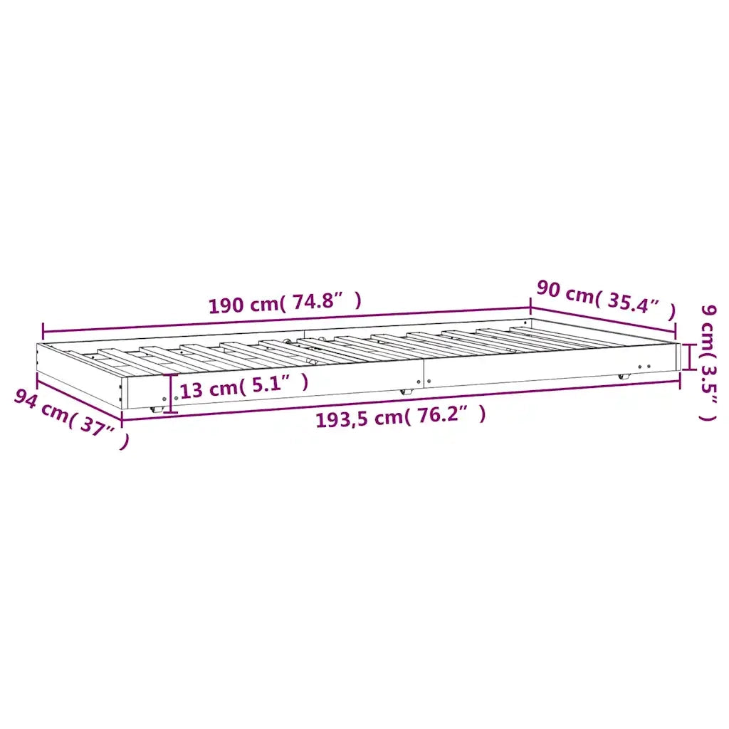 Letto senza Materasso-Struttura Letto Bianco 90x190 cm in Legno Massello Pino 684262