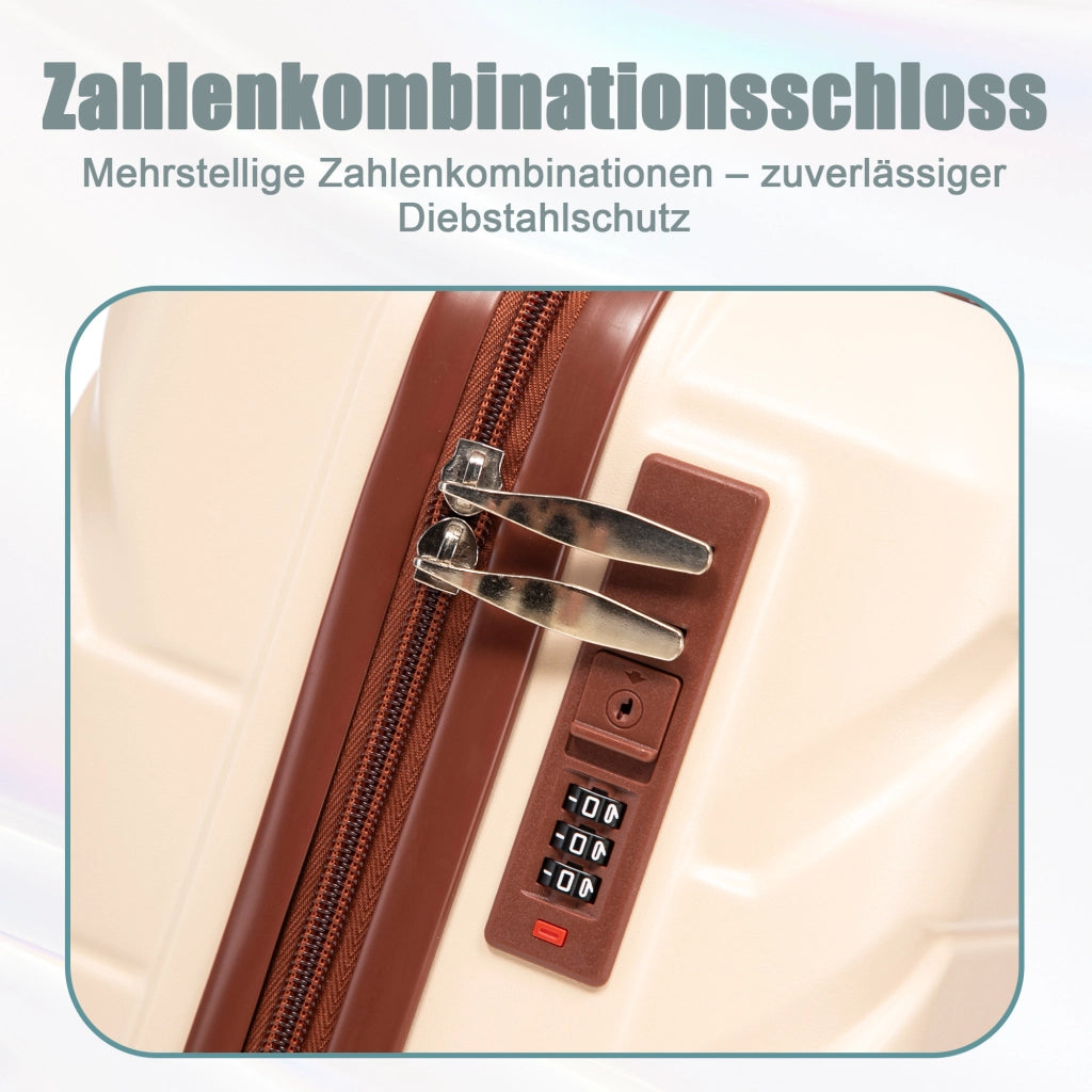 Set di 2 valigie girevoli in ABS da 14"/19" con lucchetto a combinazione e trousse da 14" (beige)