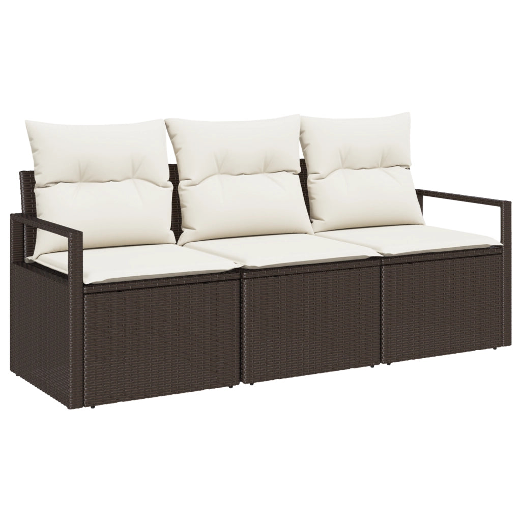Set di Divani da Giardino  3 Pezzi con Cuscini Marrone Polyrattan