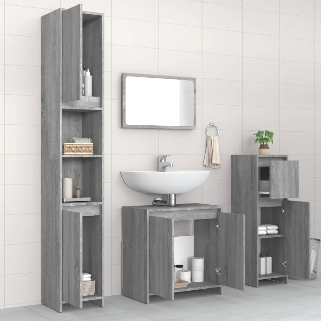 Set Mobili da Bagno | Armadio da bagno 4 pz Grigio Sonoma in Legno Multistrato