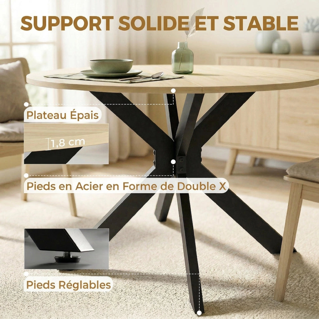 Tavolo da pranzo pieghevole rotondo per 6 persone ¨C zephmum ¨C legno naturale, acciaio, 90x90x75 cm
