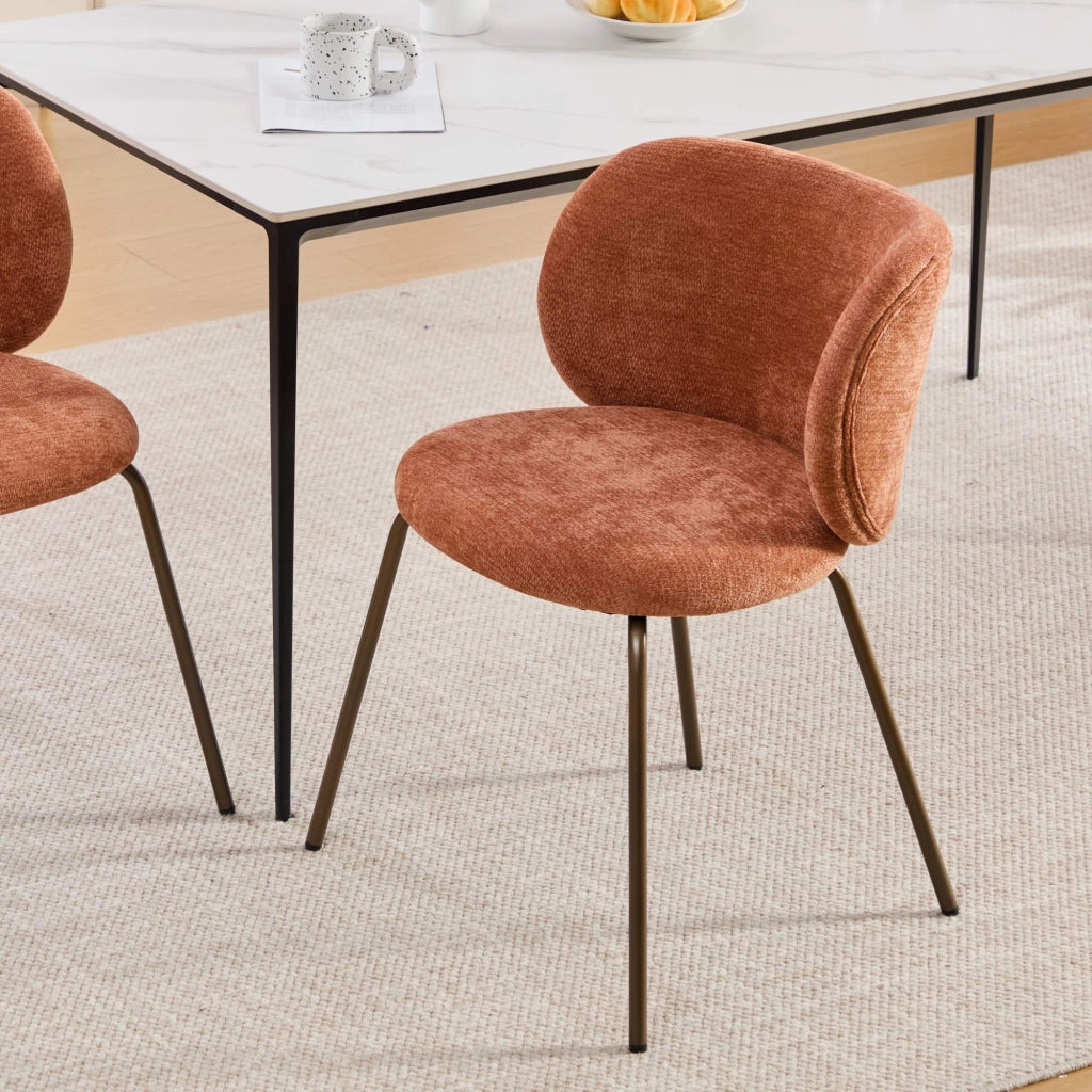 Sedia da Pranzo Imbottita in Velluto ¨C MINIMAL ¨C Gambe in Metallo Bronzo, Arancione