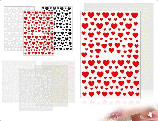 Stickers per unghie a forma di cuore - 7 pezzi - autoadesivi - disegni a righe/tonde - per donne/ragazze - decorazione per unghie - materiale ecologico