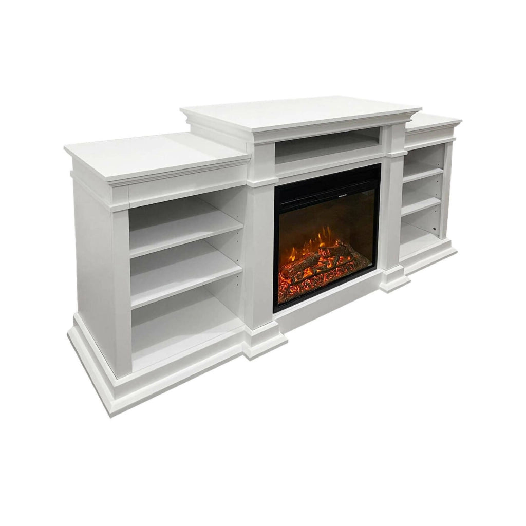 Camino elettrico Aramengo, Stufa elettrica, Focolare elettrico a parete, Caminetto moderno, Made in Italy, 179x48 h81 cm, Bianco