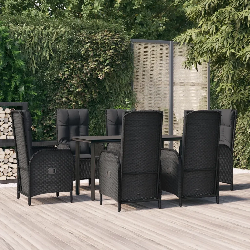 Set da Pranzo da Giardino 7 pz Nero con Cuscini in Polyrattancod mxl 76482