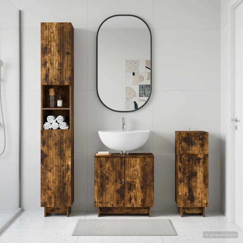 Set di armadietti da bagno in 3 pezzi EDE Rovere Fumo 3417824
