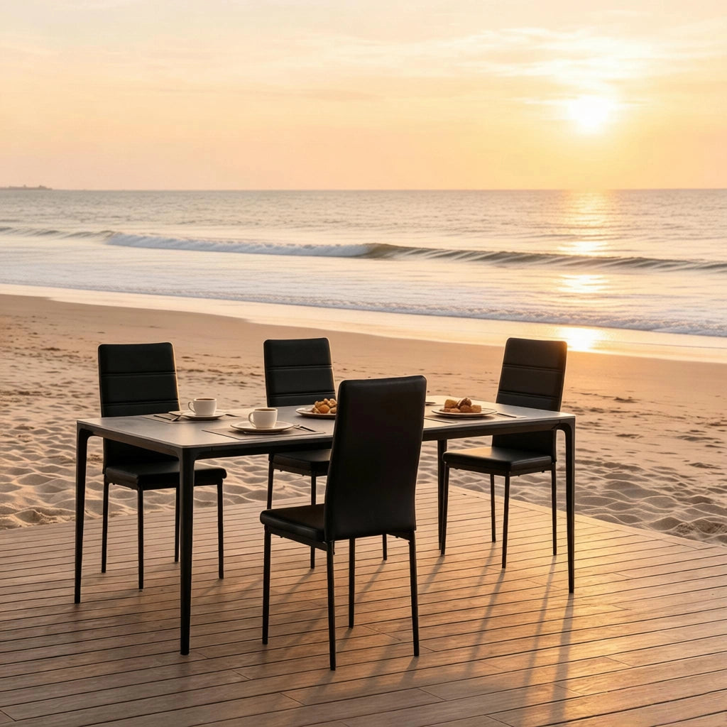 SEDIA da pranzo con schienale alto 40x51x98 cm in similpelle nera Set da 4 pezzi