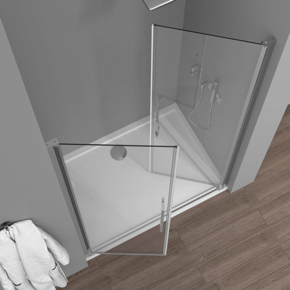 Porta doccia con apertura Saloon per nicchia 70cm in vetro temperato trasparente con profili cromo Neos