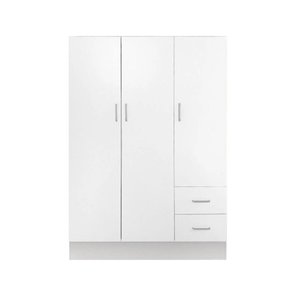 Guardaroba Anci, Armadio moderno a 3 ante battenti 2 cassetti, Mobile lineare da camera con tubo appendiabiti , Cm 120x50h170, Bianco