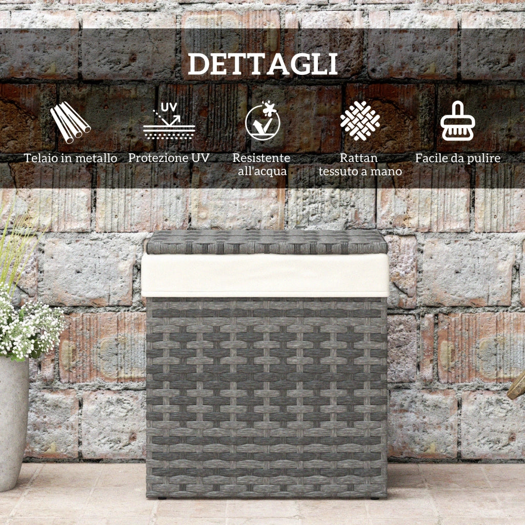 Cesta Contenitore da Giardino in Rattan con Tessuto Interno ¨C zephmum ¨C Grigio 57x34x62cm