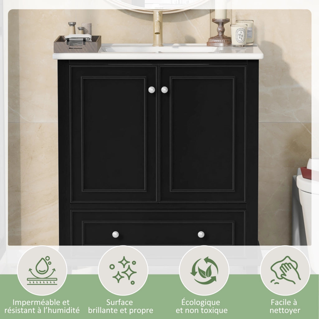 Mobile sottolavabo con lavabo in ceramica e 2 ante 1 cassetto ripiano regolabile per bagno in MDF laccato moderno