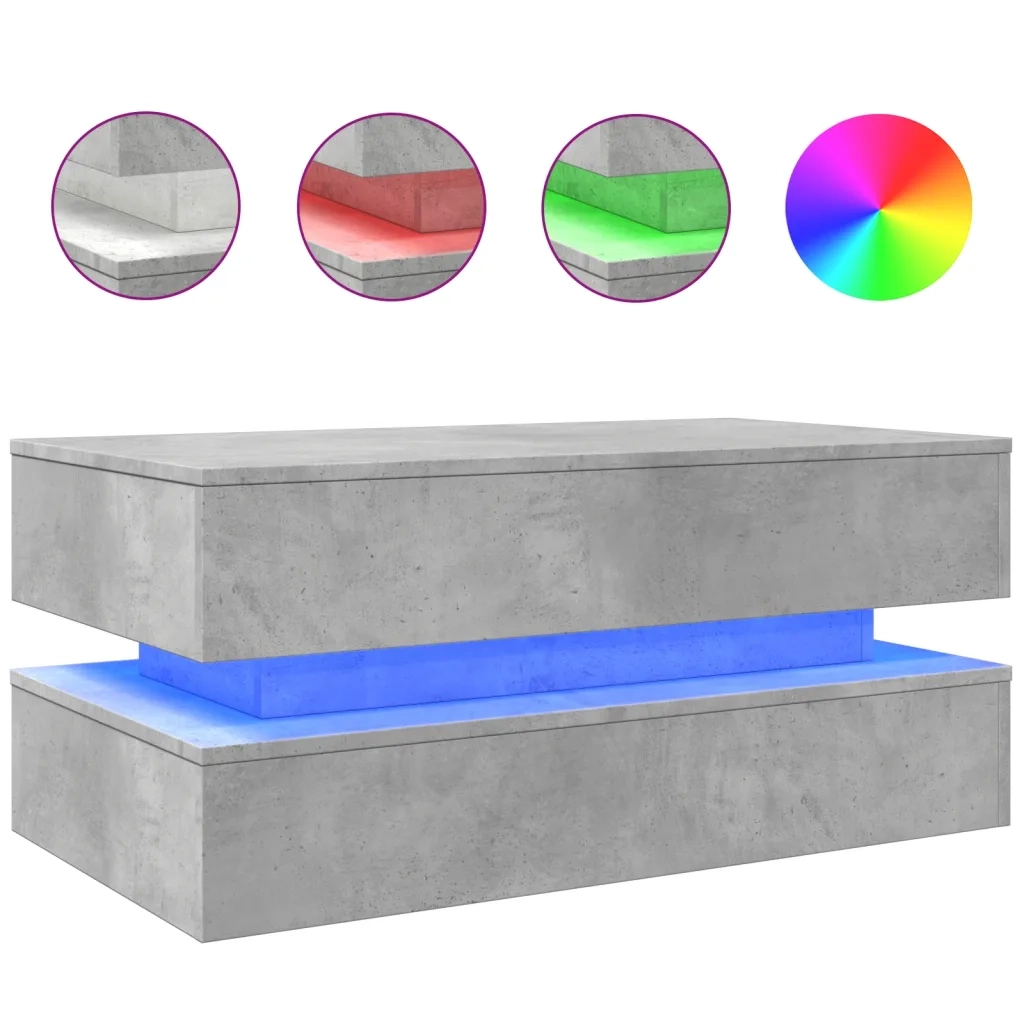 Tavolino da Soggiorno con Luci LED Grigio Cemento 90x50x40 cmcod mxl 112188