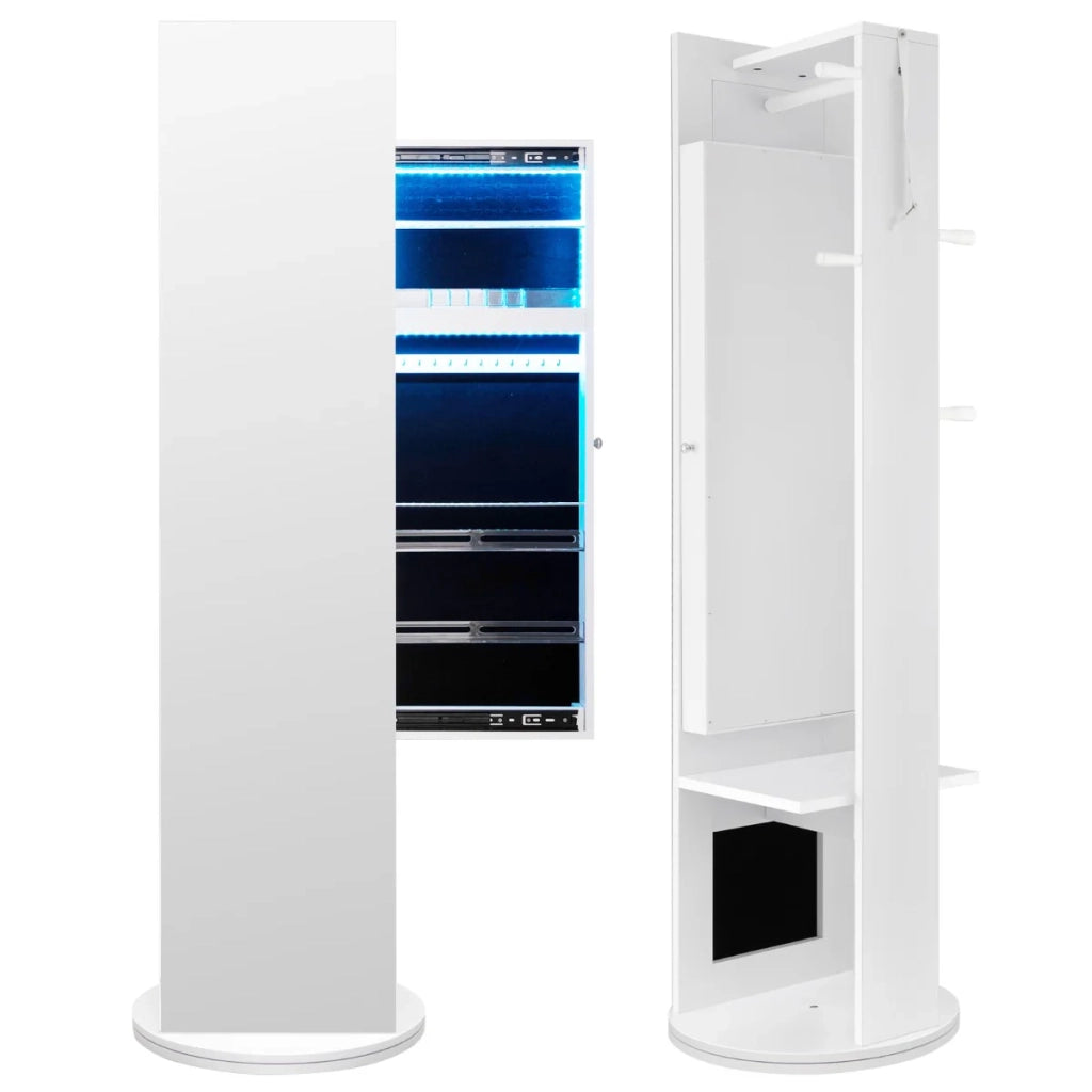 Mobile portagioie girevole 50 x 50 x 166,5 cm con specchio e luci LED spazio di archiviazione ottimizzato stile moderno in MDF bianco 20_0009914