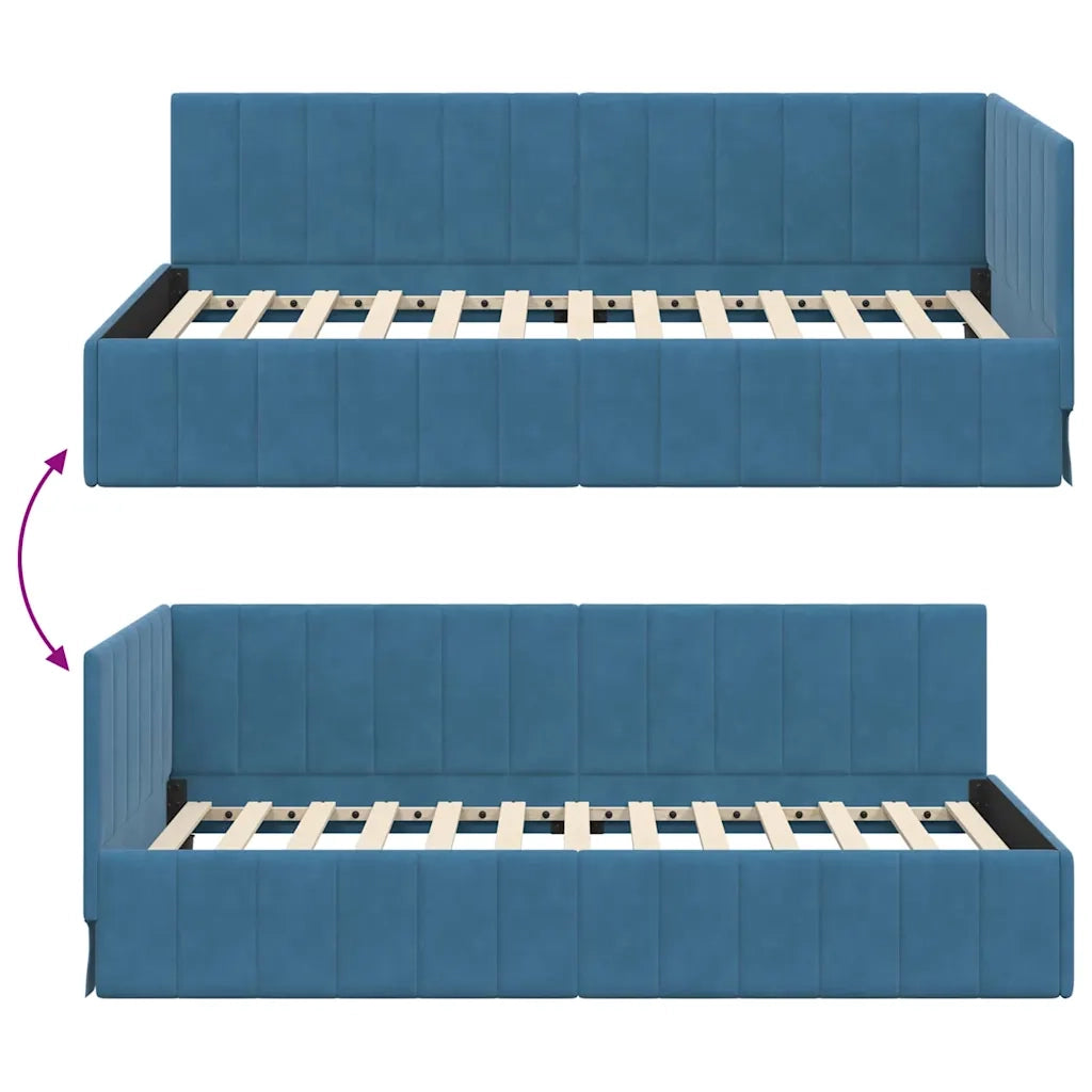 Cornice del letto ad angolo Blu 90 cm x 200 cm Velluto 42016306