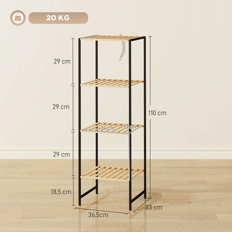 Scaffale a 4 ripiani 36,5x33x110 cm naturale in bambù e acciaio