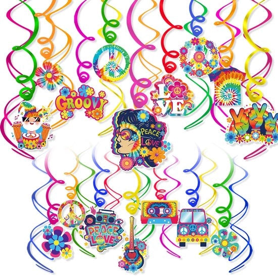 Decorazioni per Plafondo 30 pezzi - Tema Hippie - Simbolo di Pace - Decorazioni per Plafondo a Fiori Retro - Decorazioni per Plafondo con Uscite - Atmosfera Festiva - Decorazione per Feste