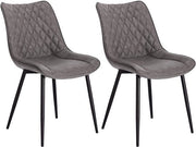 Set di 2 Sedie da Cucina in Pelle Grigia