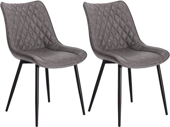 Set di 2 Sedie da Cucina in Pelle Grigia