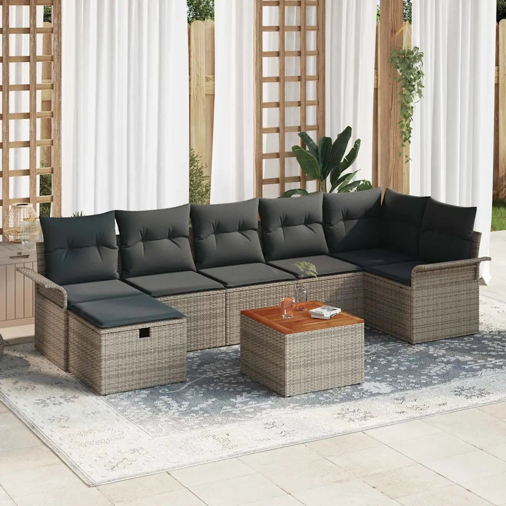 Set Divano da Giardino con cuscino 8 pcs Grigio Poly Rattan