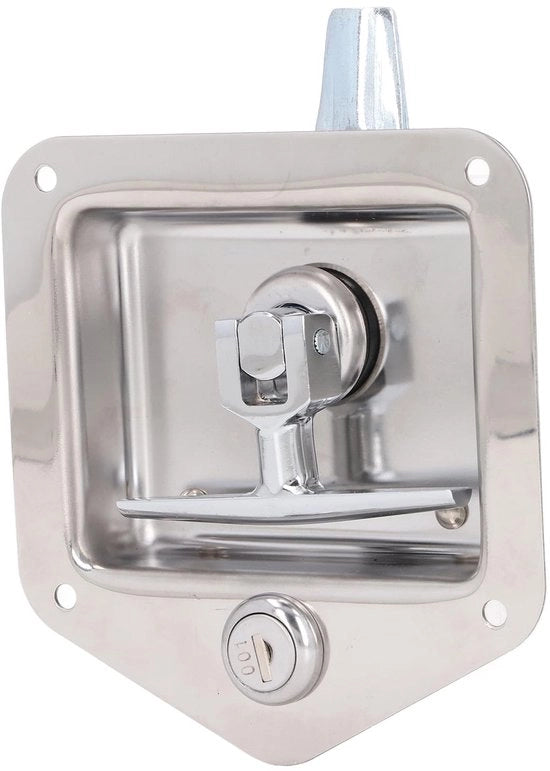 Sistema di chiusura per contenitore di attrezzi in acciaio inossidabile - Maniglia a T - Blocco - Sistema di chiusura incastrabile - 2 Chiavi - Foro di montaggio 90 x 70 mm